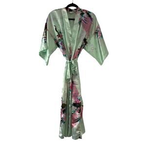 Mei Yesida Silky Short Kimono One Size Dress Floral Peacock Geisha Robe Bridal